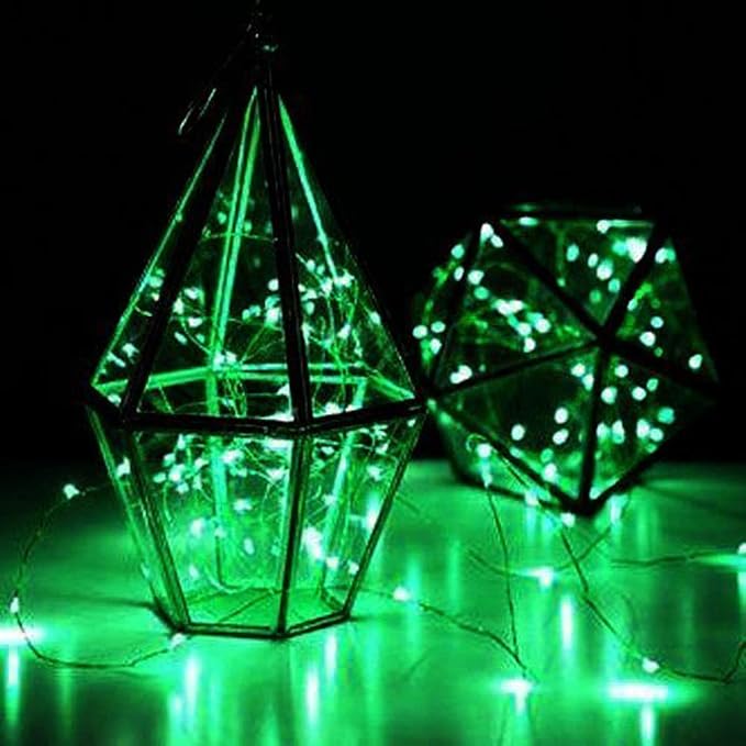 YKB 6 Pack Green LED Starry String Lights with 20 Mini LEDs on 6.6FT/2M Copper Wire, Fairy Lights Powered by 2xCR2032(Incl) Batteries, for Wedding Table Holiday Halloween Christmas Decorations