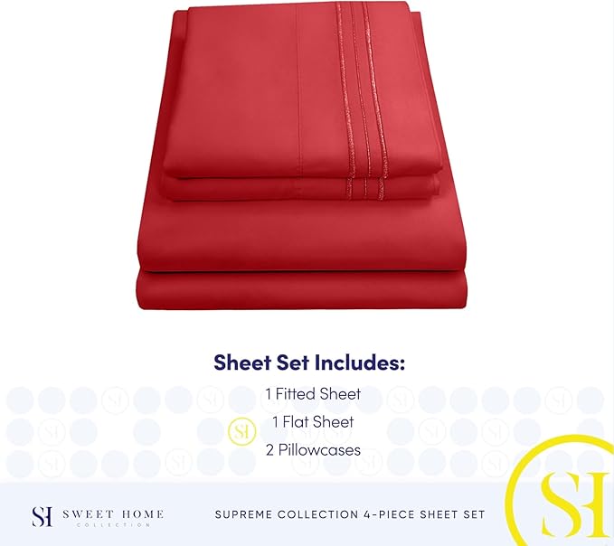 Full Size Sheet Sets - Breathable Luxury Sheets with Full Elastic & Secure Corner Straps Built In - 1800 Supreme Collection Extra Soft Deep Pocket Bedding Set, Sheet Set, Full, Red