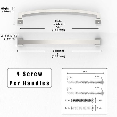 10 Pack Brushed Satin Nickel Cabinet Pulls 7.5 Inch(192mm) Kitchen Cabinet Handles Solid Zinc Alloy Cabinet Hardware Drawer Pulls