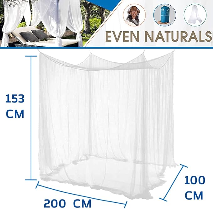 EVEN NATURALS Luxury Mosquito Bug Net for Bed Canopy, Tent for Single to Twin XL, Camping Screen House, Finest Holes Mesh, Square Netting Curtain for Bunk Bed, Storage Bag, Mosquito Netting for Patio