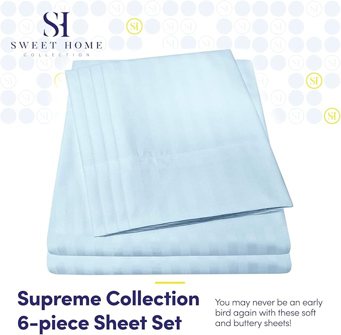 Cal King Size Bed Sheets - 6 Piece 1500 Supreme Collection Fine Brushed Microfiber Deep Pocket California King Sheet Set Bedding - 2 Extra Pillow Cases, Great Value, California King, Dobby Light Blue