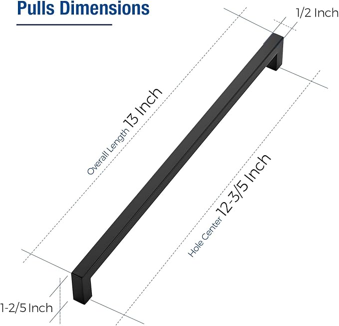 JOY DECOR 15 Pack Cabinet Handles, Black Cabinet Pulls, 12-3/5 Inch Kitchen Closet Handles Square Drawer Pulls Stainless Steel Drawer Hardware, 320mm Hole Centers