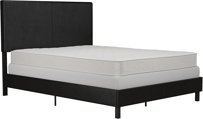 DHP Janford Upholstered Bed, Black Faux Leather, Queen