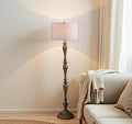 Design Floor Lamp Reading Light with Linen Shade, 61.5" Resin Farmhouse Floor Lamp, Vintage Standing Lamp for Living Room Bedroom Office (Brown 1 Pack)