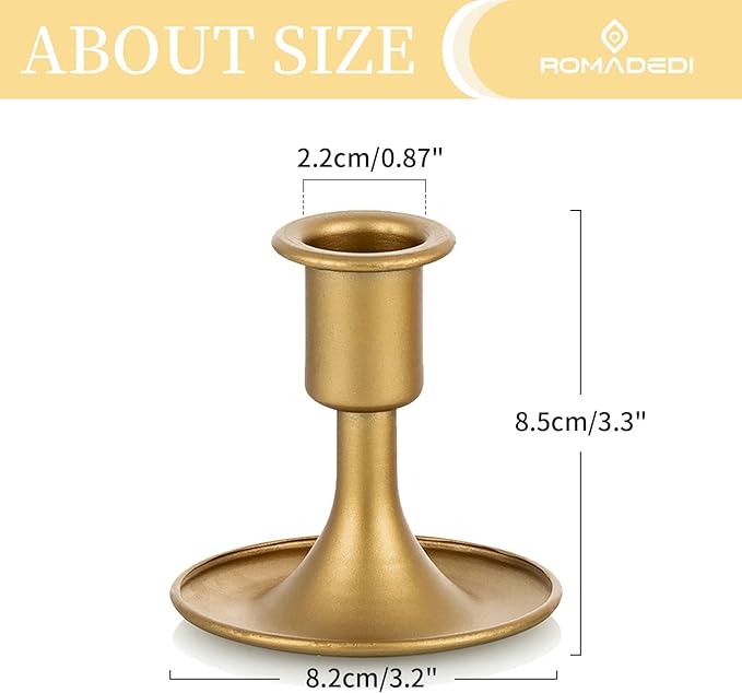 Candlestick Holders Taper Candle Holders, Romadedi Gold Candle Stick Candle Holder for Table Centerpiece, Wedding Reception, Festive Christmas Mantel Decoration or Home Decor, Set of 24