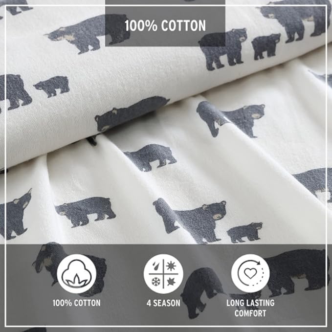 Eddie Bauer - King Sheets, Cotton Flannel Bedding Set, Brushed For Extra Softness, Cozy Home Decor (Bear Family, King)