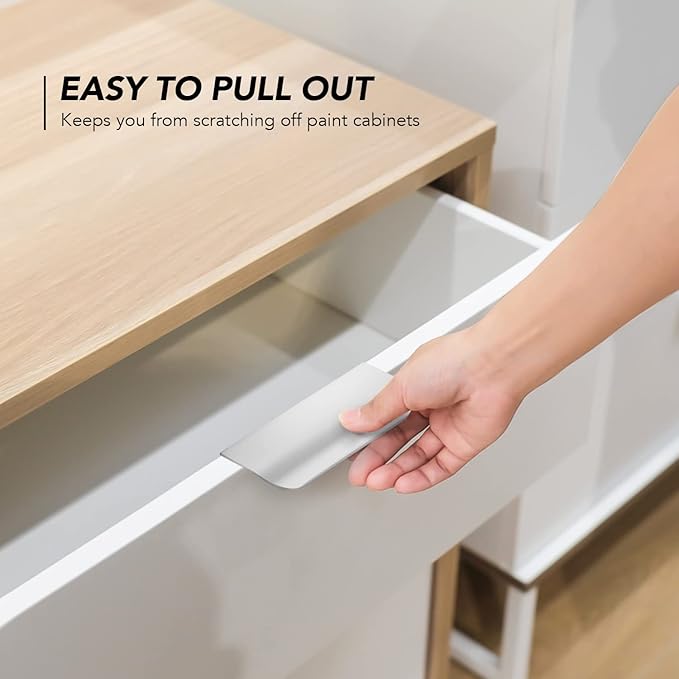 Ravinte Hardware 30 Pack Silver Cabinet Handles, 3.15 Inch (80mm) Finger Edge Pulls, 2-1/2 Inch Hole Center, Finger Pulls for Cabinets