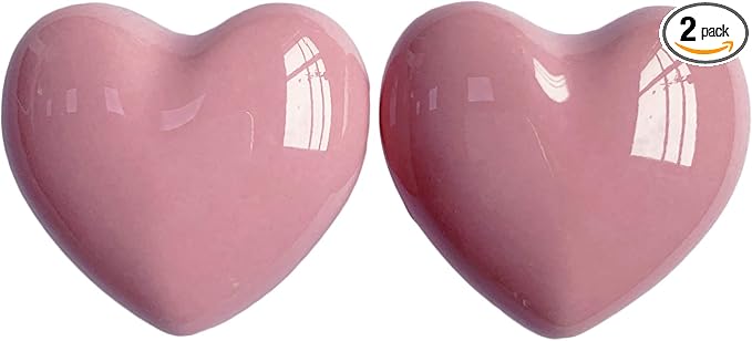 Ceramic Drawer Knobs Heart Shape Cabinet Dresser Pulls Handles with 3 Sized Screws, Kitchen Furniture Knobs for Closet Cupboard Wardrobe (2 Pack, Pink)