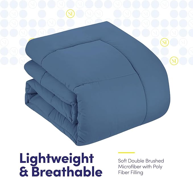 Sweet Home Collection 5 Piece Comforter Set Bag Solid Color All Season Soft Down Alternative Blanket & Luxurious Microfiber Bed Sheets, Denim, Twin (Pack of 4)