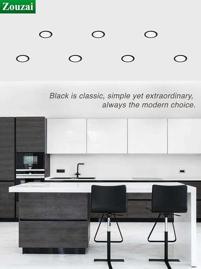 zouzai 12 Pack 6 Inch Black 5CCT Reset LED Recessed Ceiling Light with Junction Box, 2700K/3000K/3500K/4000K/5000K Selectable, 12W Eqv 110W,Dimmable, led can Lights- ETL and Energy Star Certified