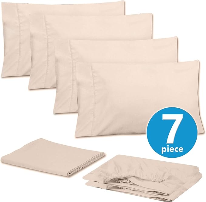 Sweet Home Collection 6 Piece 1500 Supreme Collection Brushed Microfiber Deep Pocket Sheet Set-2 Extra Pillow Cases, Great Value, Split King, Beige