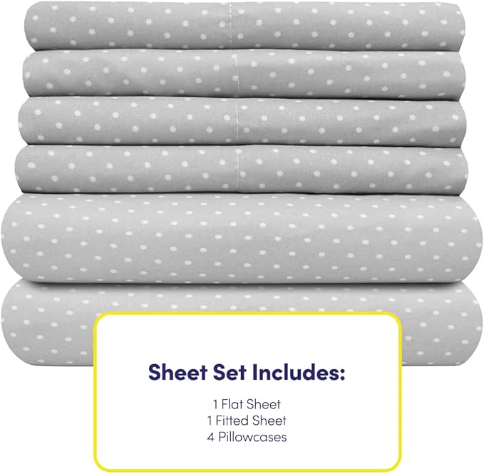 Queen Sheets Dot Grey - 6 Piece 1500 Supreme Collection Fine Brushed Microfiber Deep Pocket Queen Sheet Set Bedding - 2 Extra Pillow Cases, Great Value, Queen, Dot Gray