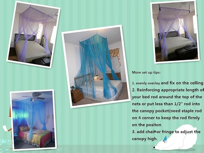 OctoRose Four Post Mosquito Net for Bed Canopy -Fits Queen, King, California King Beds-Indoor & Outdoor Use- HotPink