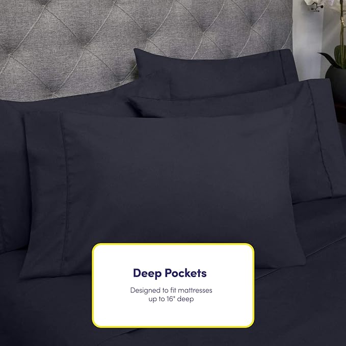 Twin Size Bed Sheets - 4 Piece 1500 Supreme Deluxe Collection Deep Pocket Ultra Soft Twin Sheet Set Bedding - 1 EXTRA PILLOW CASES, GREAT VALUE, Twin, Navy