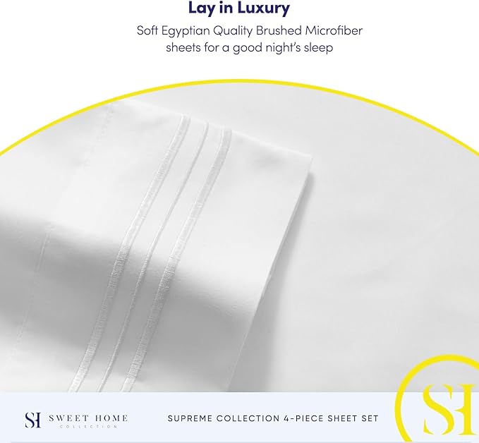 Twin XL Sheets - Breathable Luxury Sheets with Full Elastic & Secure Corner Straps Built In - 1800 Supreme Collection Extra Soft Deep Pocket Bedding Set, Sheet Set, Twin XL, White