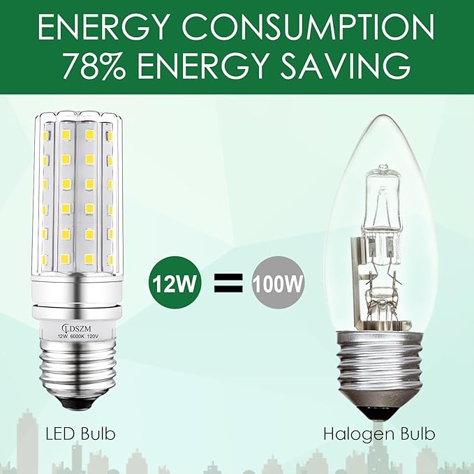 LED Light Bulb 100w Equivalent 1200 Lumen 6000K Cool Daylight White 12W LED Super Bright Bulb E26 Base Non-Dimmable Chandelier Light Bulbs for Home Indoor LED Corn Light Bulb Pack of 4