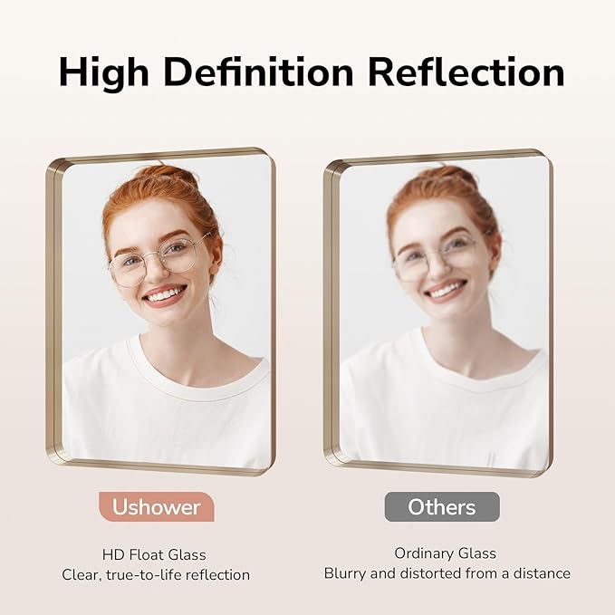 USHOWER Gold Bathroom Mirrors 22"x30" 2 Pack, Brushed Gold Rounded Rectangle Mirrors for Over Sink, Aluminum Frame, Anti-Rust, Tempered Glass, Horizontal or Vertical Mounted