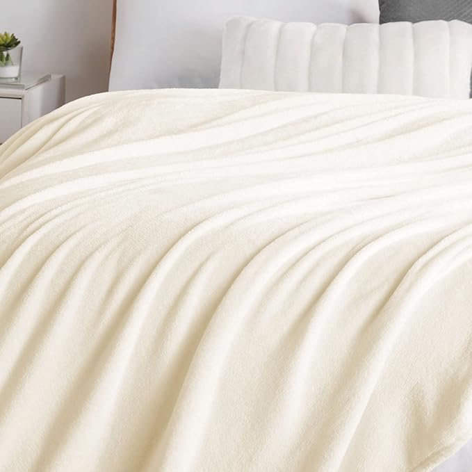 Walensee Fleece Blanket Plush Throw Fuzzy Lightweight (Twin Size 60x80 Cream) Super Soft Microfiber Flannel Blankets for Couch, Bed, Sofa Ultra Luxurious Warm and Cozy for All Seasons
