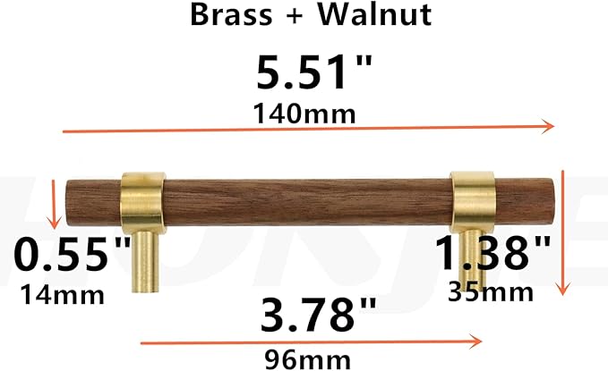 Drawer 5.51"/140mm Pulls Brass Walnut Kitchen Wardrobe Cabinet Hardware Pull Handle with Screw,24Pcs