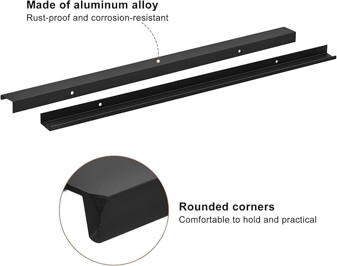uxcell Cabinet Finger Edge Pull, 1pcs 500mm / 19.69" Aluminum Alloy Back Mount Hidden Cabinet Pulls Concealed Handle for Home Kitchen Drawer Cabinet, Black