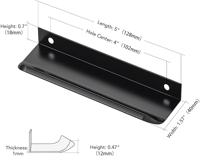 Ravinte Hardware 20 Pack Black Cabinet Handles, 5 Inch (128mm) Finger Edge Pulls, 4 Inch Hole Center, Finger Pulls for Cabinets