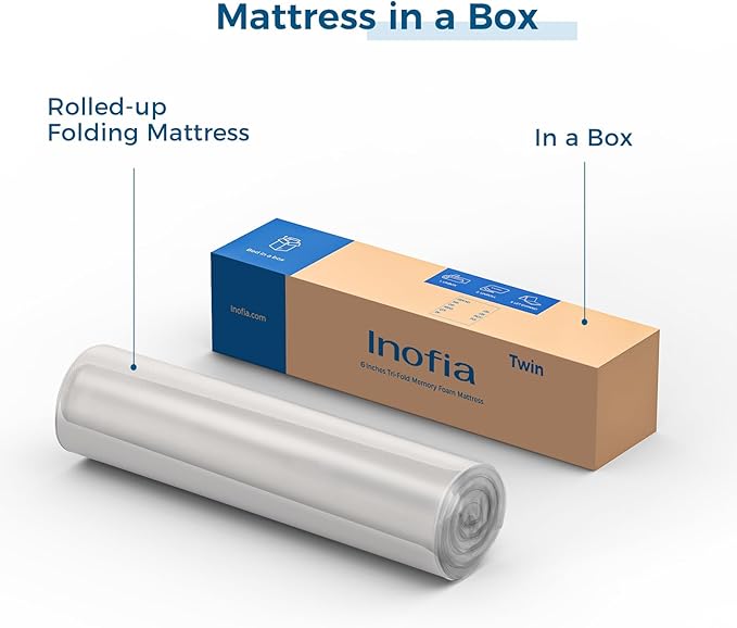 Inofia 6 Inch Folding Mattress, Trifold Memory Foam RV Mattress with Ultra Soft Removable Cover, Foldable & Portable for Camper/Truck/Trailer/Guest Bed, Short Queen Size (74" x 60" x 6")