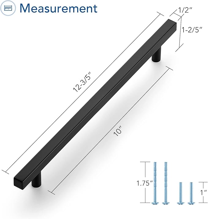 Ravinte Black Cabinet Handles 10 Pack 10 inch Matte Black Square Cabinet Pulls Kitchen Hardware 12-1/2 inch Overall Length Kitchen Drawer Pulls