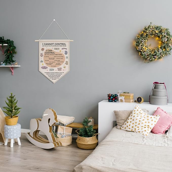 Therapist Office Decor, Boho Classroom Decor Canvas Hanging Pennant Flag Banner Wall Sign Decor for Bedroom Classroom Playroom Game Room Front Door