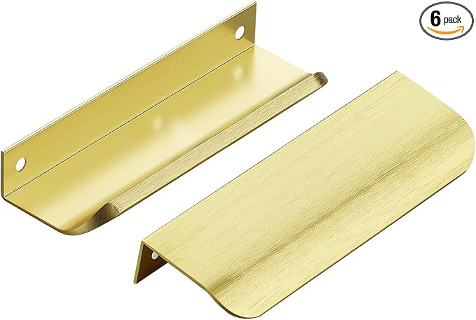 Ravinte Hardware 6 Pack Gold Cabinet Handles, 4.75 Inch (120mm) Finger Edge Pulls, 3.75 Inch Hole Center, Finger Pulls for Cabinets
