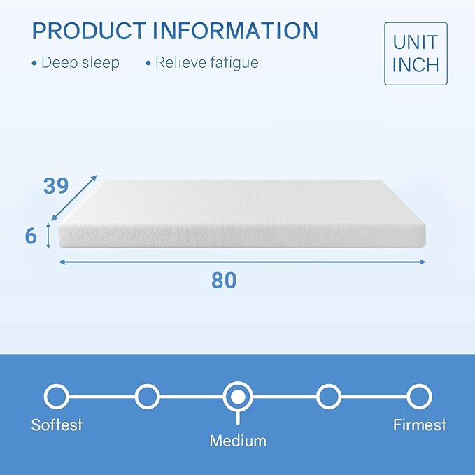 PayLessHere 6 Inch Twin XL Green Tea Memory Foam Mattress Cooling Gel Infused Mattress,Medium Firm Mattresses Fiberglass Free/CertiPUR-US Certified/Bed-in-a-Box/Pressure Relieving Twin XL Size,White