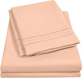 Sweet Home Collection Queen Size Sheet Set with Built-in Sheet Straps - Deep Pocket Fitted Sheet, Flat Sheet & Pillowcases - Soft, Wrinkle-Free, Secure Fit - Peach