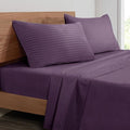 Mejoroom Striped King Size Bed Sheet Set - Hotel Luxury 1800 Bedding Sheets & Pillowcases - 15" Deep Pocket Fitted Sheet, Soft, Breathable, Wrinkle & Fade Resistant - 4 Piece(02-Purple)