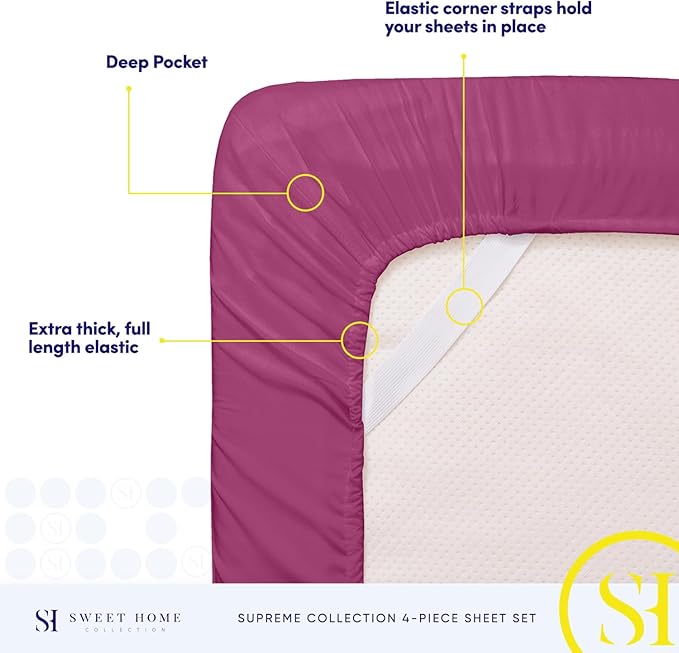California King Sheet Sets - Breathable Luxury Sheets with Full Elastic & Secure Corner Straps Built In - 1800 Supreme Collection Cal King Deep Pocket Bedding Set, Sheet Set, California King, Berry