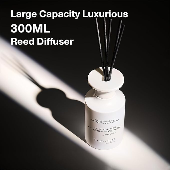 M&SENSE Minimalist Large Reed Diffuser 300ml, Lavender Rosemary Scented with Natural Essential Oils, Long Lasting with 7 Sticks, Non-Toxic Home Fragrance for Bedroom, Bathroom Decor