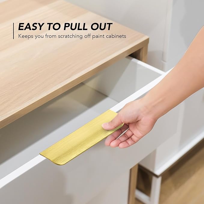 Ravinte Hardware 6 Pack Gold Cabinet Handles, 5 Inch (128mm) Finger Edge Pulls, 4 Inch Hole Center, Finger Pulls for Cabinets