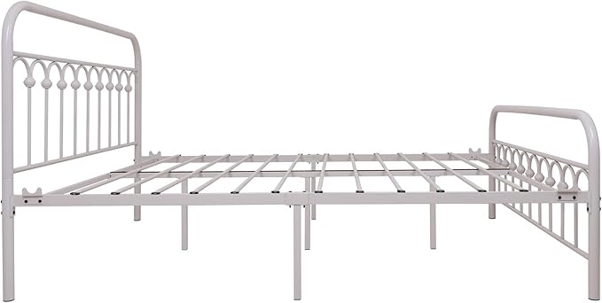 YALAXON Vintage Sturdy Queen Size Metal Bed Frame with Headboard and Footboard Basic Bed Frame No Box Spring Needed (Queen,White)