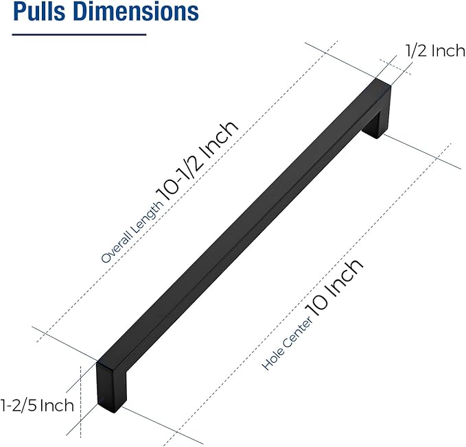 JOY DECOR 10 Pack Cabinet Handles, Black Cabinet Pulls, 10 Inch Kitchen Closet Handles Square Drawer Pulls Stainless Steel Drawer Hardware, 256mm Hole Centers