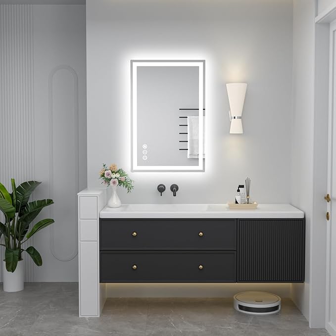 36"x 24" LED Bathroom Mirror with Lights, Anti-Fog, Dimmable, Backlit + Front Lit Smart Mirror, Lighted Bathroom Vanity Mirror for Wall, Shatter-Proof Tempered Glass(Horizontal/Vertical)