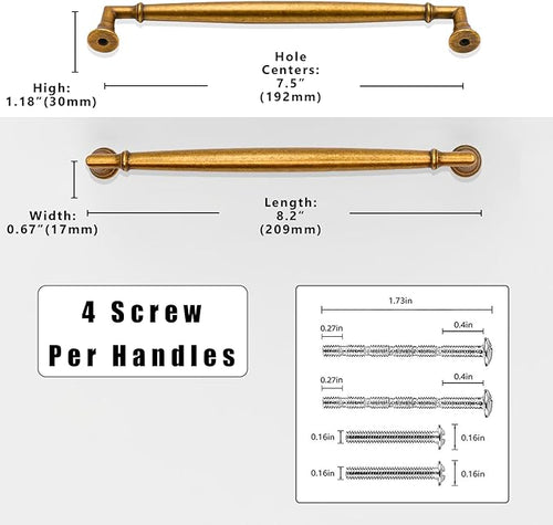 10 Pack Antique Brass Cabinet Pulls 7.5 Inch(192mm) Kitchen Cabinet Handles Solid Zinc Alloy Cabinet Hardware Drawer Pulls