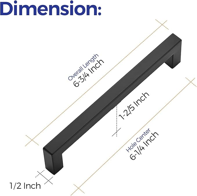 Ravinte 3 Pack 6-1/4 Inch Kitchen Square Cabinet Handles Matte Black Pulls Black Drawer Pulls Kitchen Cabinet Hardware Handles