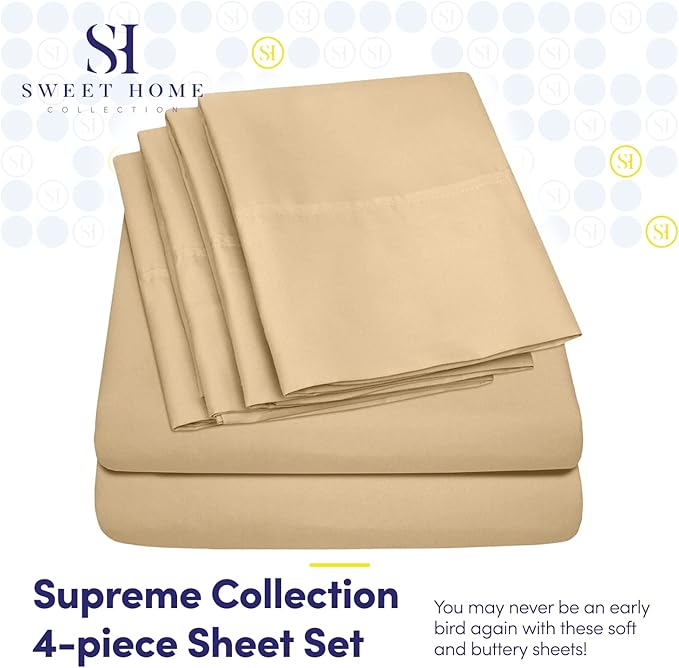 Twin XL Size Bed Sheets - 4 Piece 1500 Supreme Collection Fine Brushed Microfiber Deep Pocket Twin X-Large Sheet Set Bedding - 1 EXTRA PILLOW CASES, GREAT VALUE, Twin XL, Camel