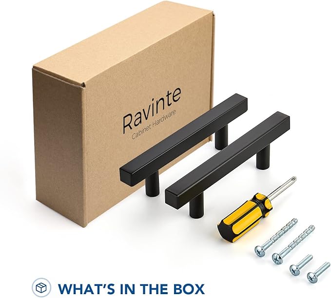 Ravinte 10 Pack Matte Black Cabinet Pulls Slim Kitchen Cabinet Handles 5 inch Hole Center Drawer Pulls Kitchen Drawer Handles Square Hardware