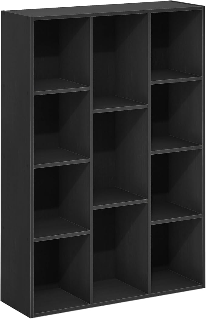 Furinno LUDER Book Shelf, 11-Cube Bookshelf, Reversible Bookcase, 9.4" x 29.1" x 41.7", for Living Room, Bedroom, Home Office, Blackwood