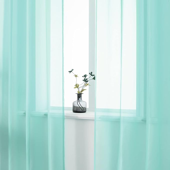 DUALIFE Aqua Window Sheer Curtains 120 Inches Extra Long 2 Panels Grommet Voile Drapes Gauze Semi Sheer Curtains for Living Room Kids Bedroom 52 x 120 Inch Length