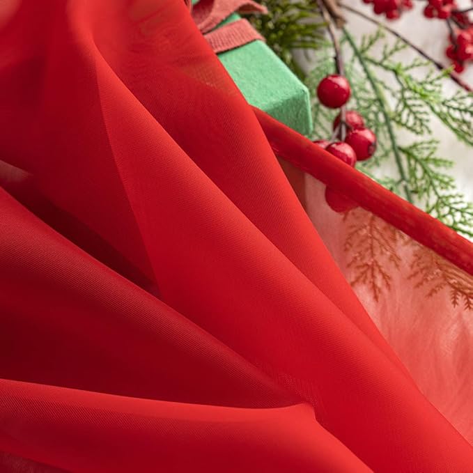 MIULEE Christmas Sheer Window Scarf Valance Extra Long Topper Elegant Swag Curtains Luxury Draping Fabric for Wedding Arch Party Ceremony Canopy Bed Living Room, 54'' x 216'', 1 Panel Red