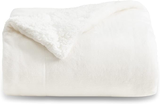 Bedsure GentleSoft Sherpa Fleece Throw Blanket for Couch - Thick and Warm Throw for Women and Men, Soft Fuzzy Plush Blanket for Winter, White, 50x60 Inches