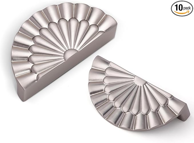 Brushed Nickel Cabinet Pulls 10 Pack 3 Inch Modern Drawer Handles Kitchen Cupboard Half Moon Bathroom Dresser Sunflower Cup Flat Pull SH-BN76-10