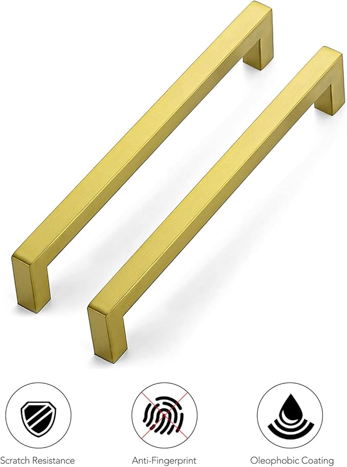 Ravinte 1 Pack 7-1/2 Inch Square Cabinet Handles Cabinet Pulls Brushed Brass Drawer Pulls Kitchen Cabinet Hardware Kitchen Handles for Cabinets Cupboard Handles Drawer Handles