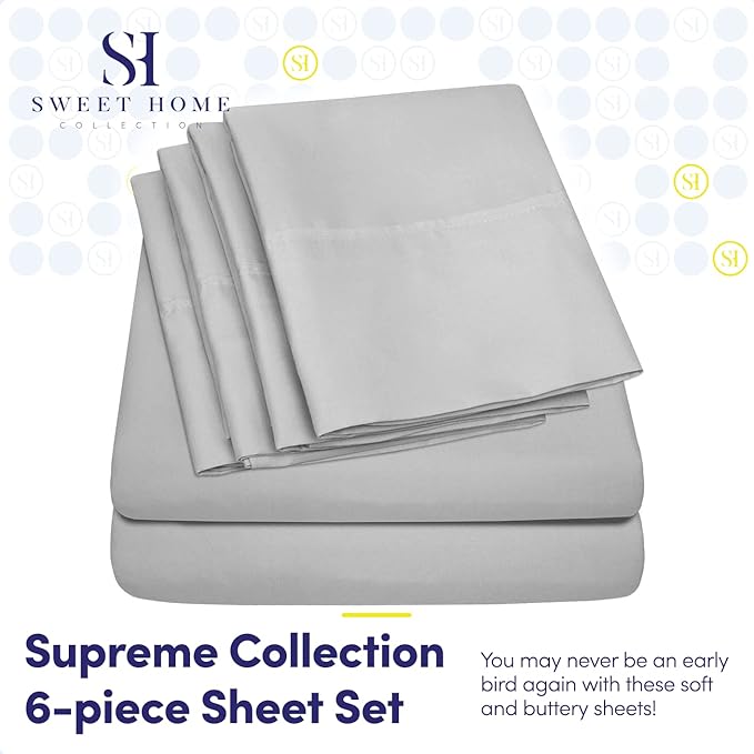 King Size Bed Sheets - 6 Piece 1500 Supreme Collection Fine Brushed Microfiber Deep Pocket King Sheet Set Bedding - 2 Extra Pillow Cases, Great Value, King, Silver