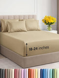 Extra Deep Cal King Sheet Set - 6 Piece Breathable & Cooling Sheets - Hotel Luxury Bed Sheets Set - Easy & Secure Fit - Soft, Wrinkle Free & Comfy Sheets Set - Beige Sheet Set with Extra Deep Pockets